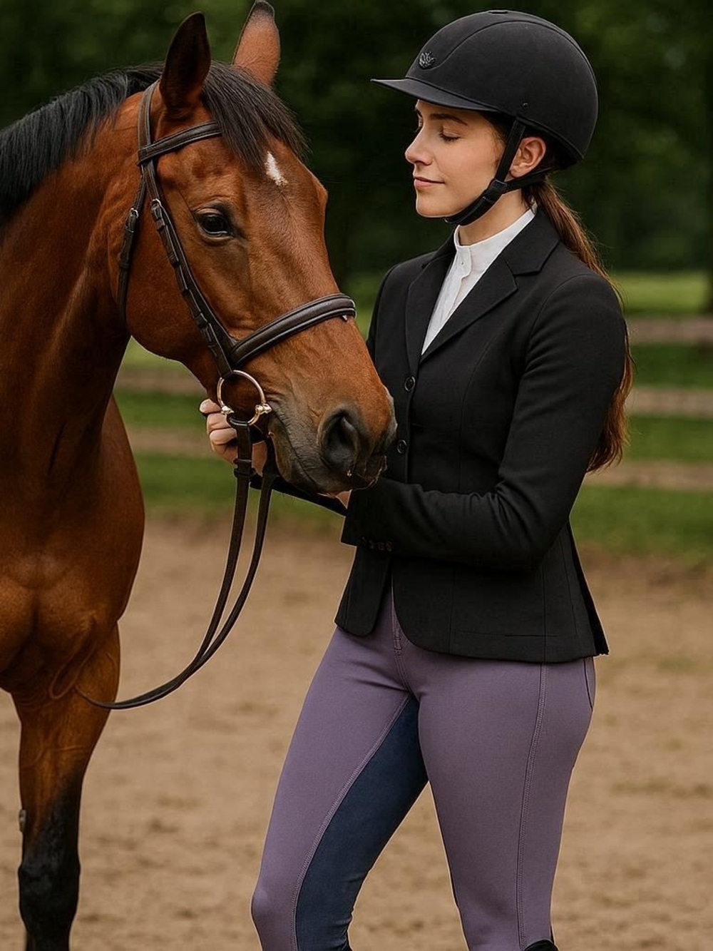 Ladies Gray-Purple Riding Breeches with Navy Full Seat Sz XL